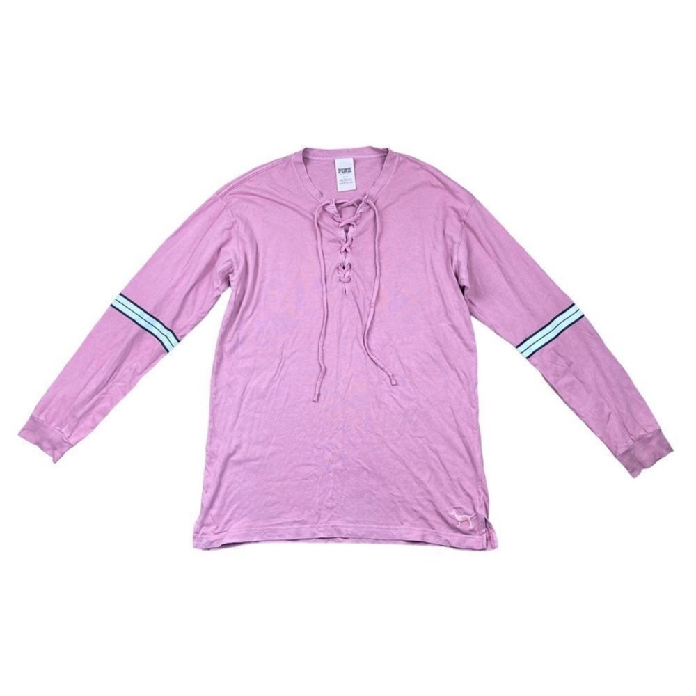 PINK Victoria’s Secret mauve pink lace up long sleeve campus tee with big dog